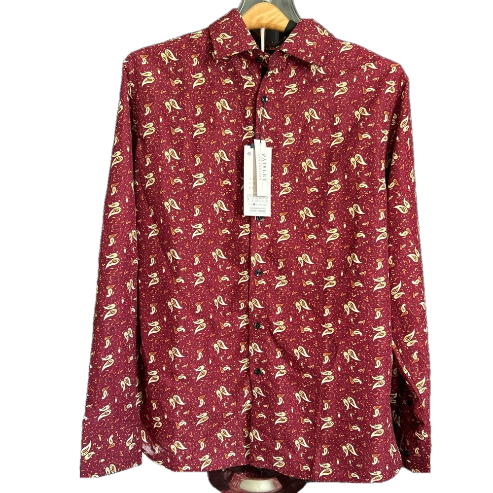 Silver Stone Collection Mens Burgundy Paisley Button Down Shirt LSWP-107 Large‎